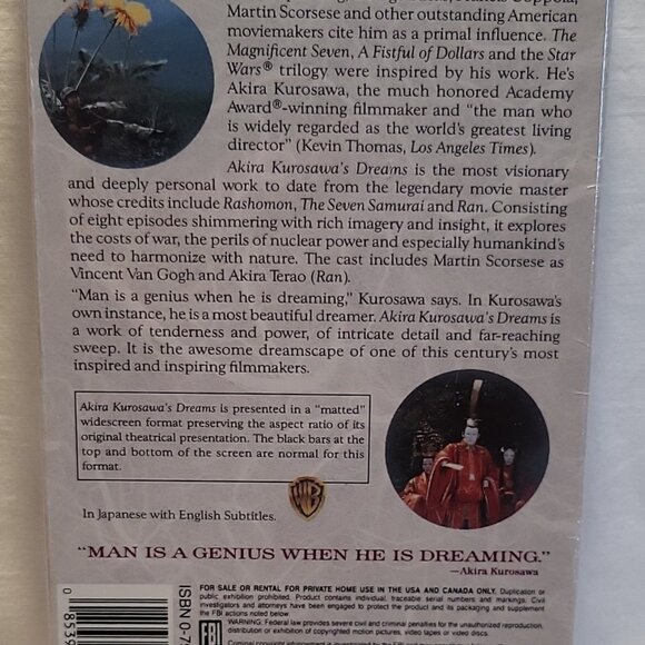 Akira Kurosawa's Dreams VHS Video New Factory Sealed Widescreen - Picture 2 of 2